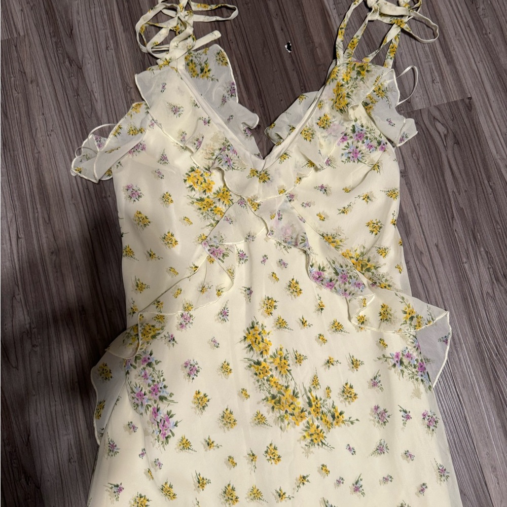 Steve Madden Cream Dress with Yellow and Purple Floral Print
